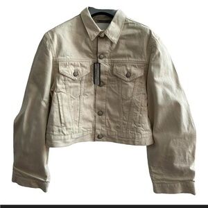 R13 Beige Cropped Denim Trucker Jacket